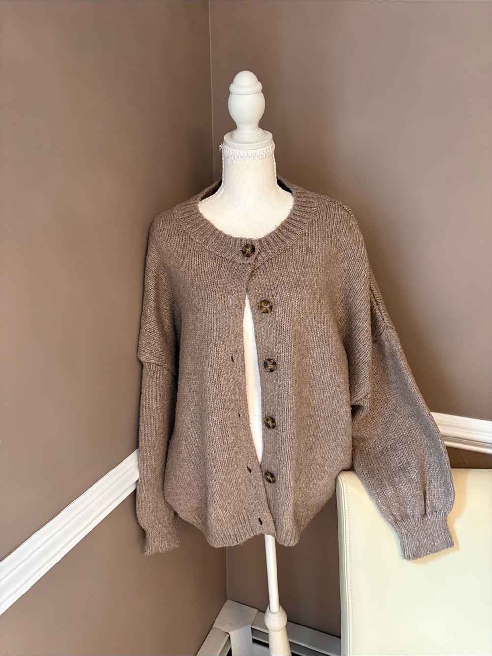 Pink Rose Taupe Knit Button-Front Cardigan